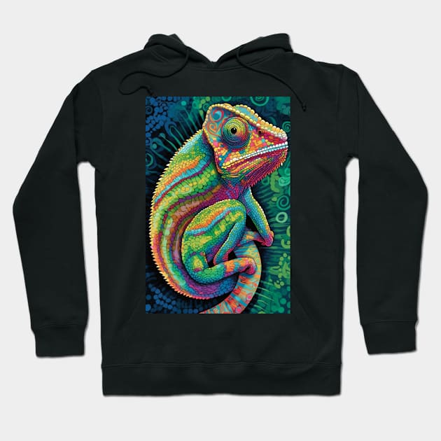 Reptile Lover and Lizard Lover Op Art Chameleon Hoodie by Unboxed Mind of J.A.Y LLC 